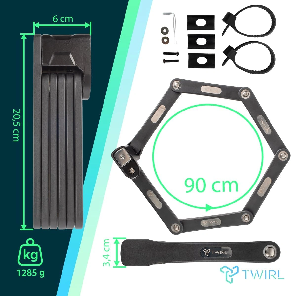 TWIRL 230581 – Faltschloss F.D. Schwarz mit Schlüssel & Halter