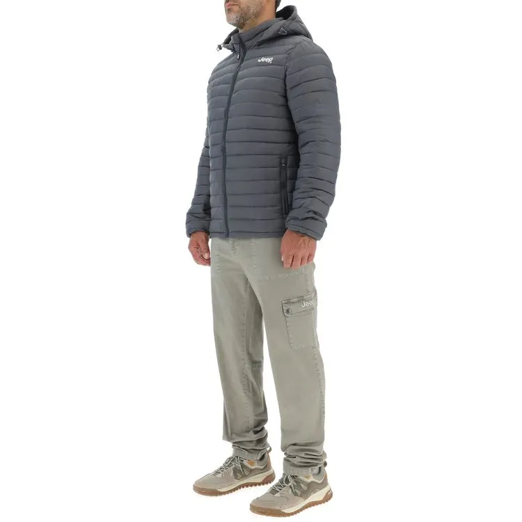 JEEP Herren Winterjacke O103344GR - Dunkelgraue Steppjacke mit abnehmbarer Kapuze GR. XXL