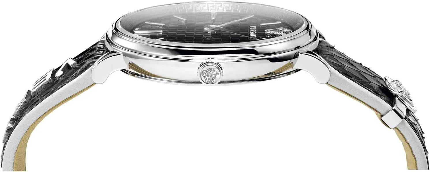 Versace V-Circle VE8100919 Damen Armbanduhr Schweizer Quarz & Edelstahl/Leder