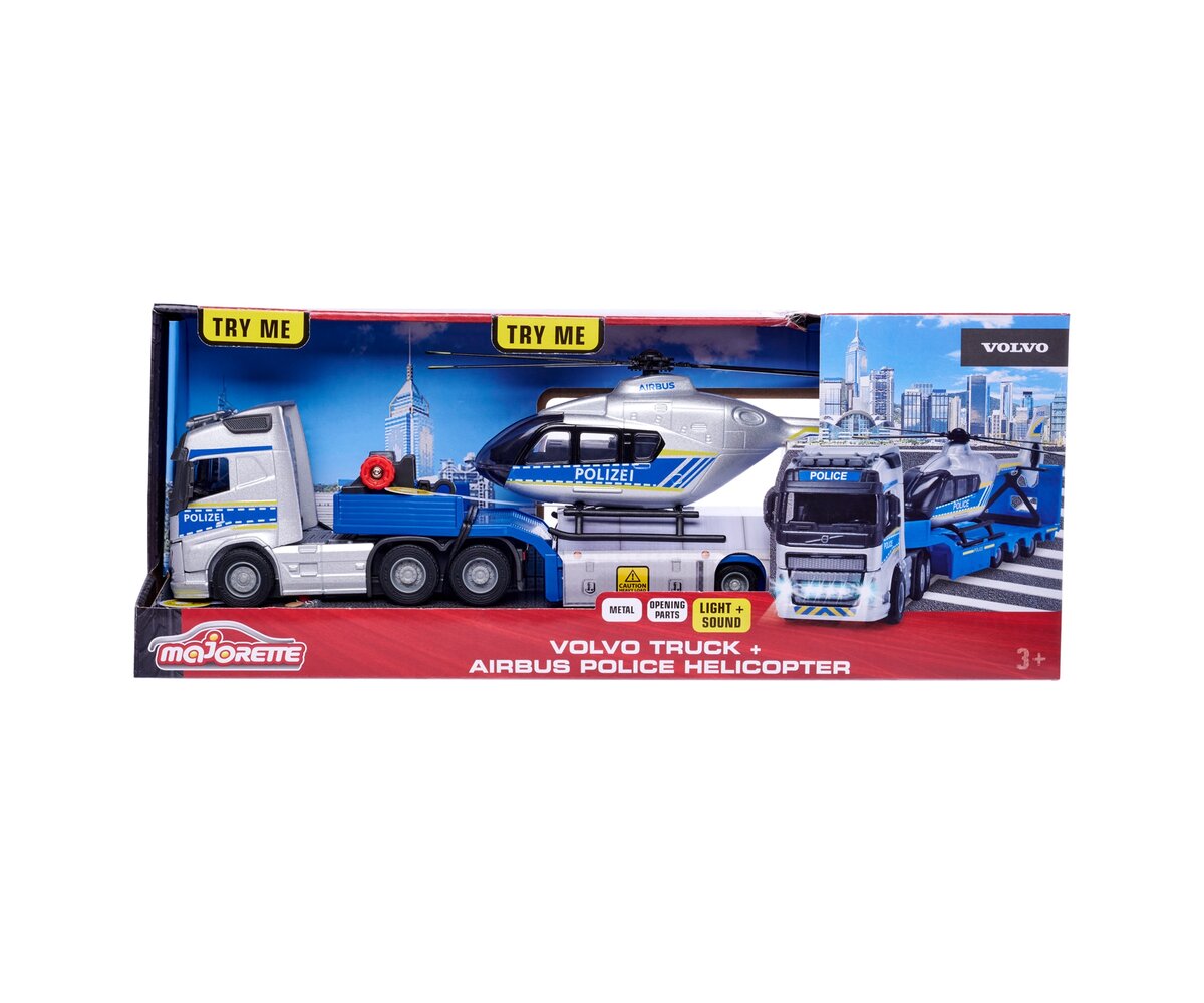 Majorette Volvo Truck + Airbus Police Helicopter (213716000) Transport, Lastwagen, Fahrzeug, Maschine, Rad