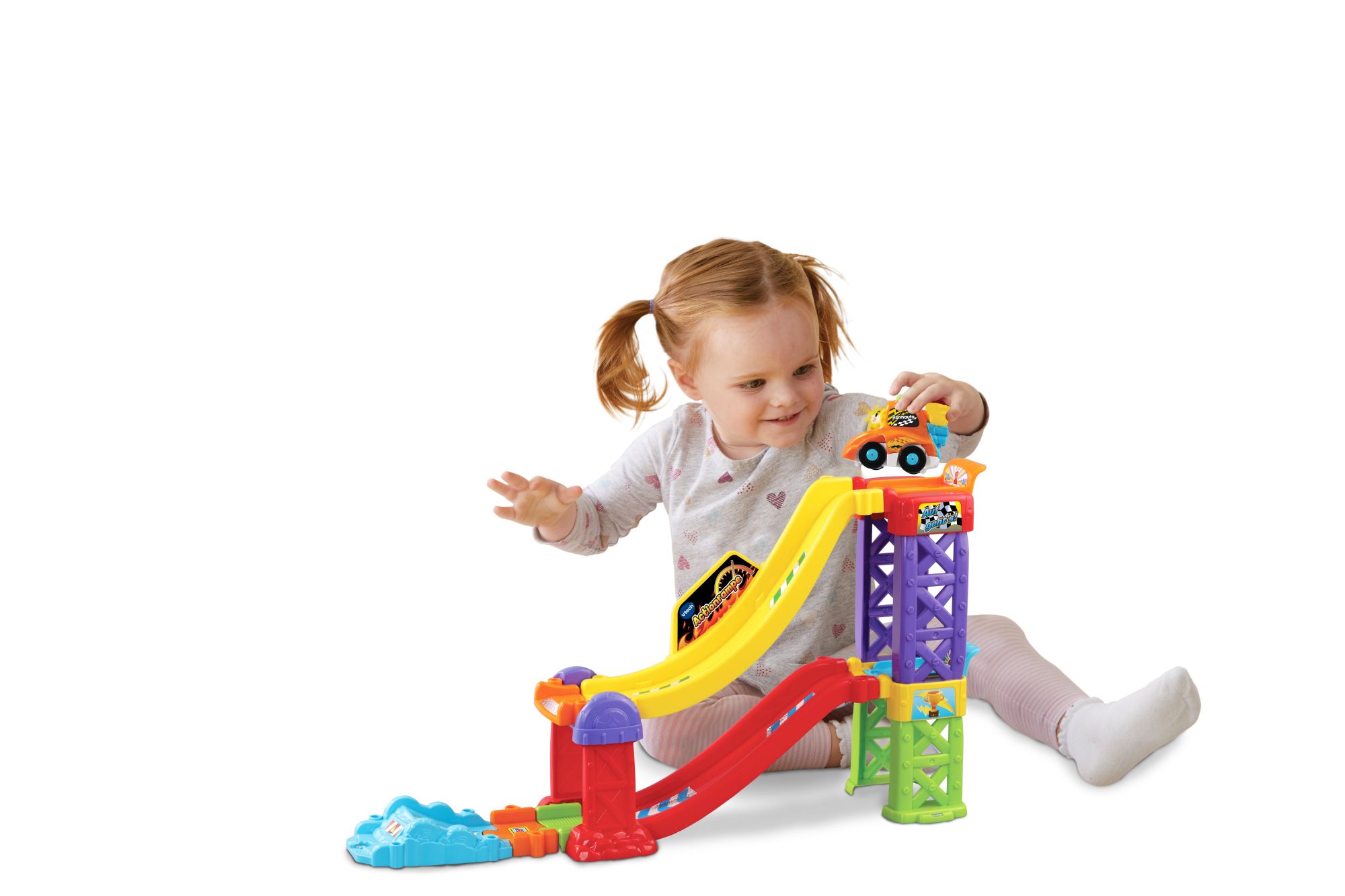 VTech Tut Tut Baby Flitzer Actionrampe 3-in-1 mit Sprungrampe, Startturm, Rennauto mit Spoiler-Taste, 2 magischen Sensoren, 3 Singlieder & 6 Kindermelodien, kindersicheres Batteriefach, ab 1 Jahr,