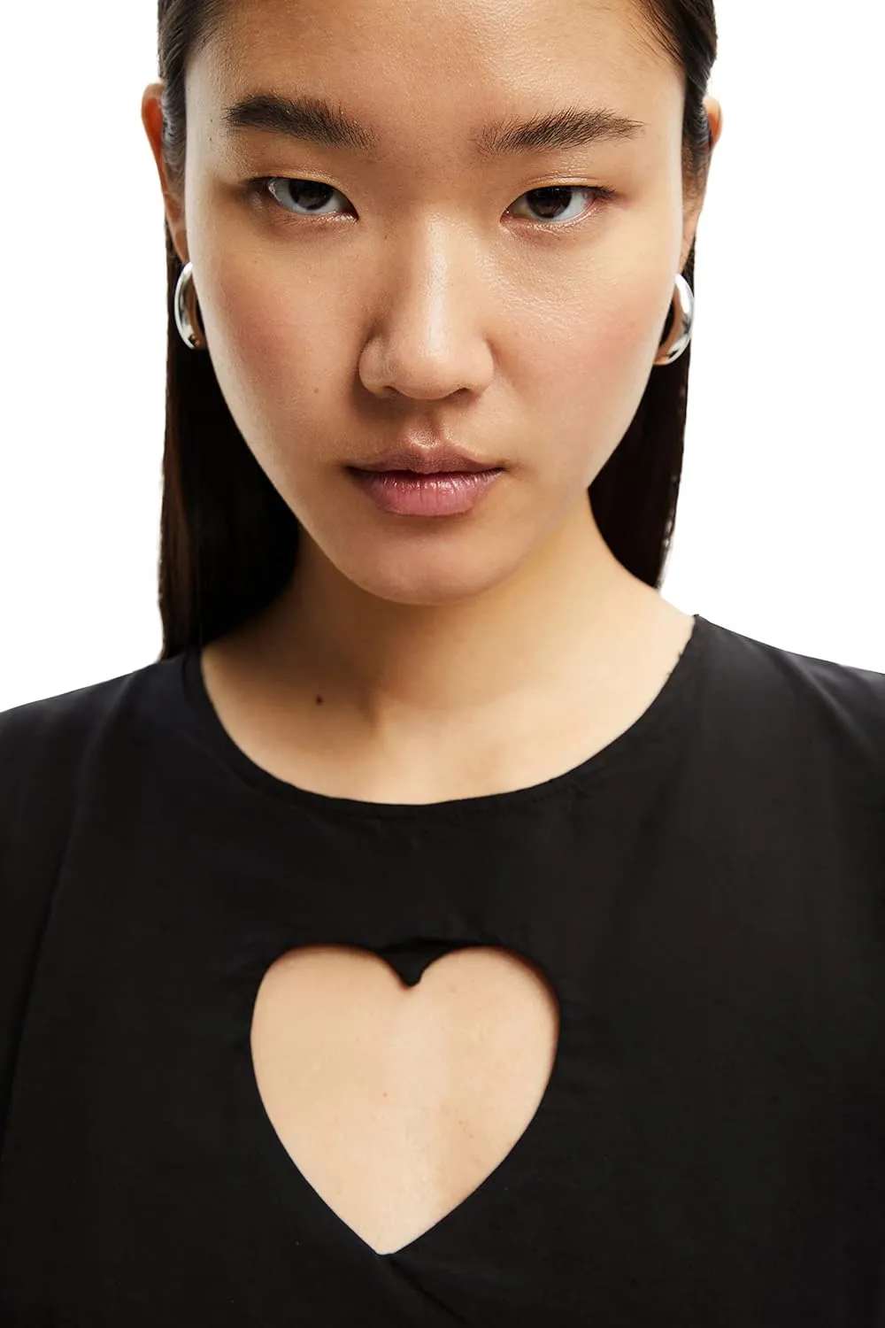 Desigual Damen Kleid 22WWVW302000– Schwarzes Kleid mit -Ausschnitt Herz GR. S