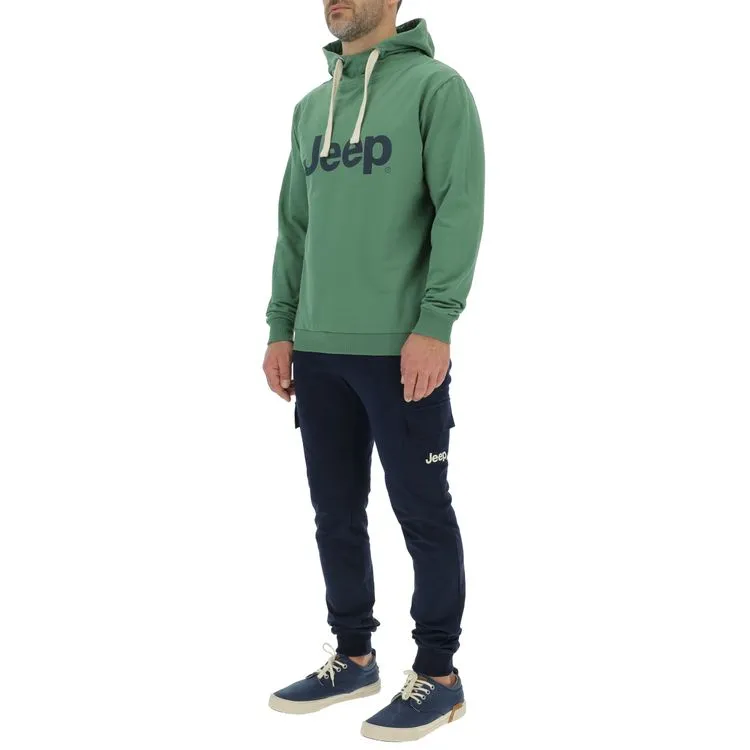 JEEP Herren Kapuzenpullover O102716GN - Dunkelgrüner Hoodie mit großem Jeep-Logo