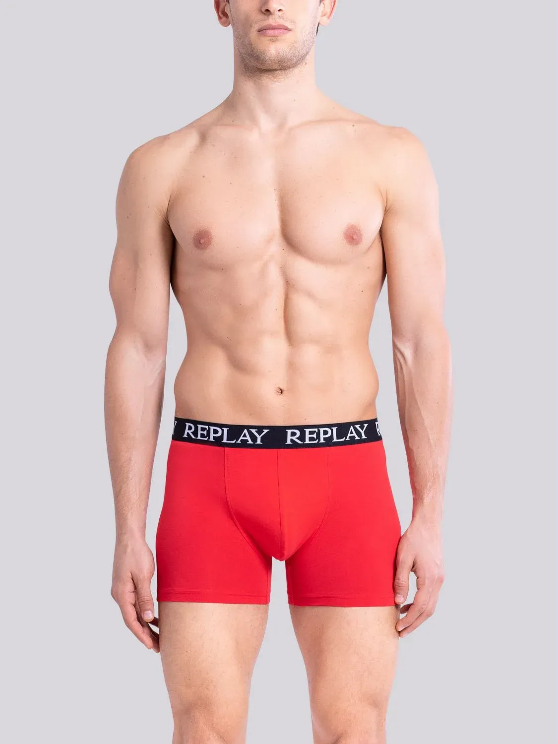 REPLAY Herren Boxershorts I101005BR – Schwarz/Rot, 2er Pack Cotton-Stretch GR. L