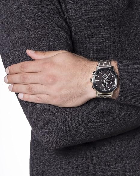 JOOP! Uhr - aus Edelstahl, schwarzes Zifferblatt, Mesharmband, Chronograph, Quarzwerk, Datumsanzeige, wasserdicht bis 50 m, 45 mm, Herren