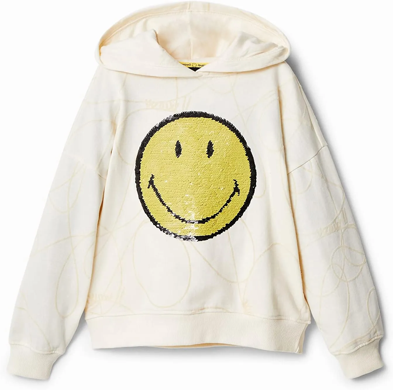 Desigual Mädchen Hoodie - Weiß mit Smiley-Motiv 22WGSK151001 GR. XL