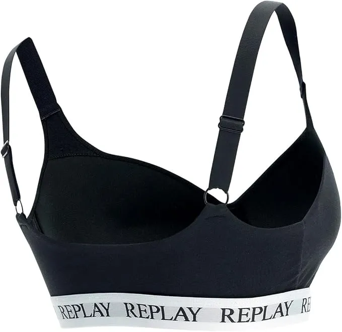 REPLAY Damen Bralette I101299BK - Schwarz, Gepolstertes Bustier mit Logo-Bund GR. L