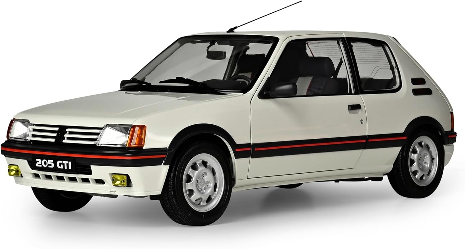 IXO 520010122 Peugeot 205 GTI Weiß Premium Modellbausatz 1:8 Auto, Limousine, Fahrzeug, Leichtmetallfelge, Rad