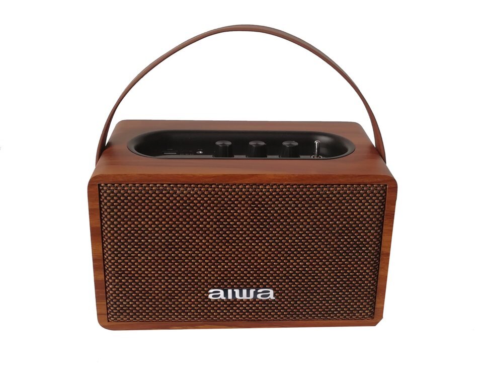 AiwaMI-X100_Retro_Bluetooth-Lautsprecher_2x10W,_BT,_AUX_IN,_TWS,_Braun, Elektronik, Radio, Sprecher