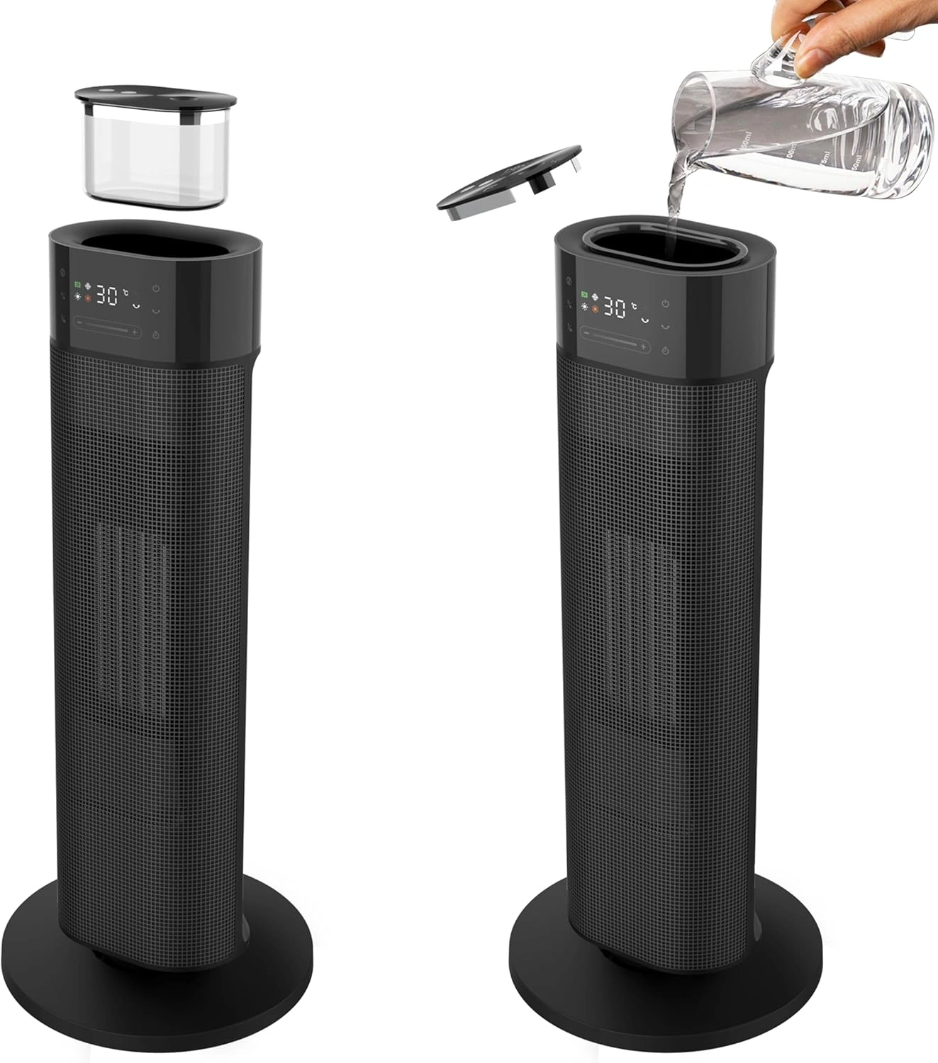 FAKIR Premium HT 1000 Tower Heizlüfter – 2000 W Heizleistung mit Luftbefeuchter, Fernbedienung, Schwarz