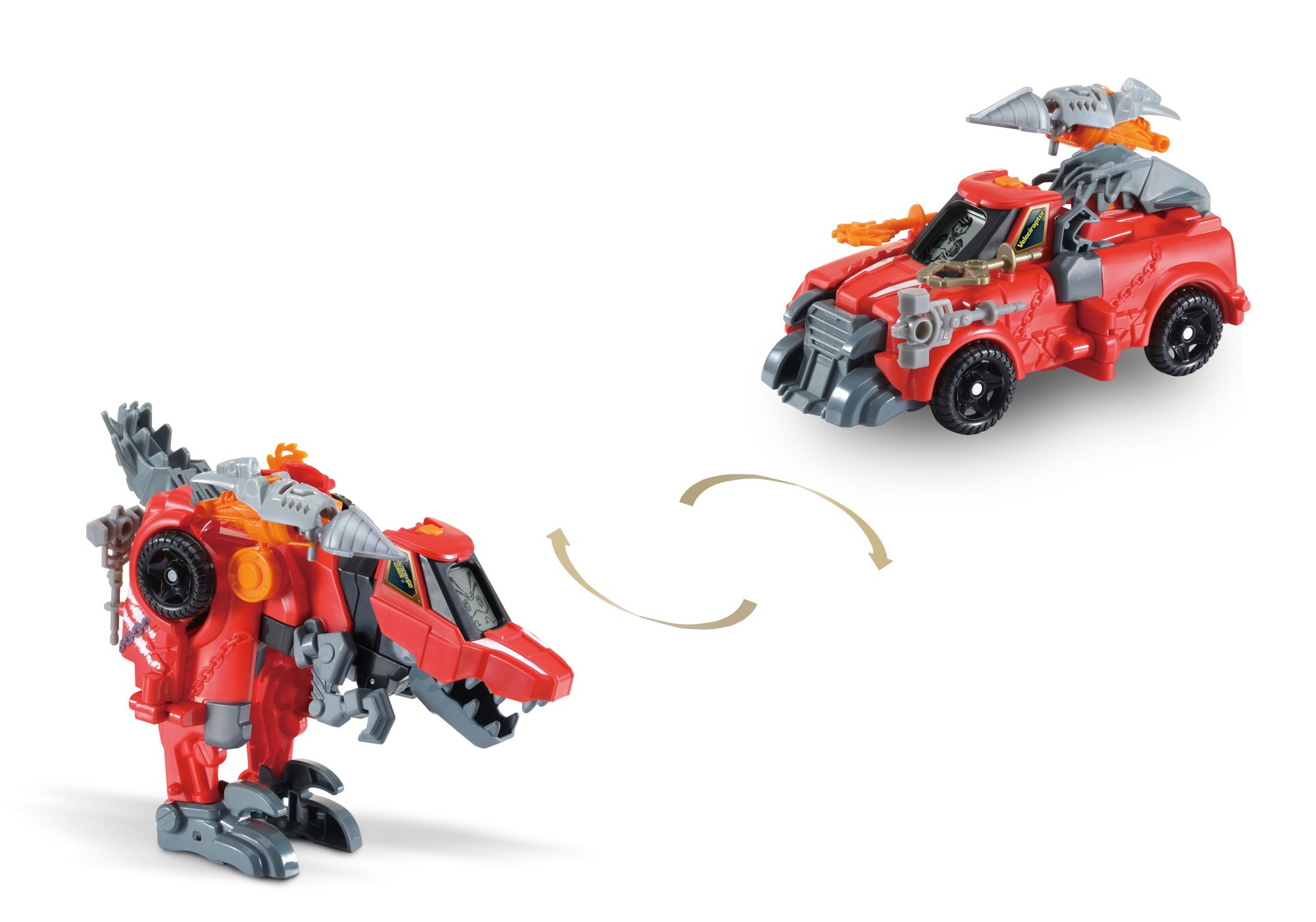 VTech Switch & Go Dinos «Fighter Velociraptor» transformierbarer Dino/Auto mit LED-Effekten, LCD-Animation, 4 Projektile, Sprache & Sound, 2 × AAA, ab 3 Jahren,