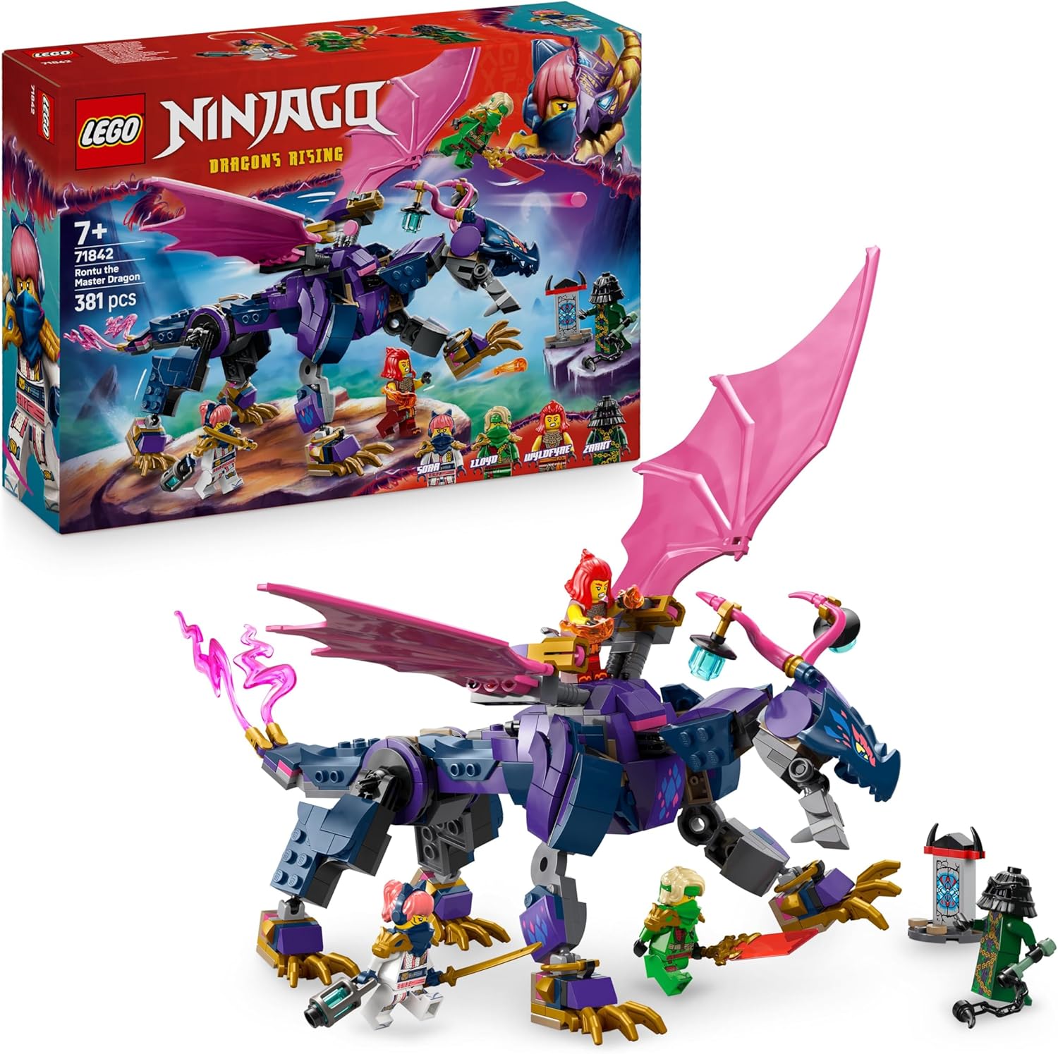 LEGO® NINJAGO® 71842 Rontu der Meisterdrache – Verpackung, Zubehör und Details sichtbar