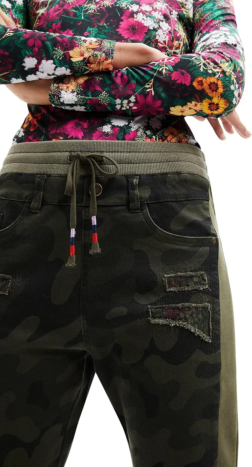 Desigual Damen Hose - Camouflage Chino Pants mit Kordelzug 22WWPN134086 GR. XS