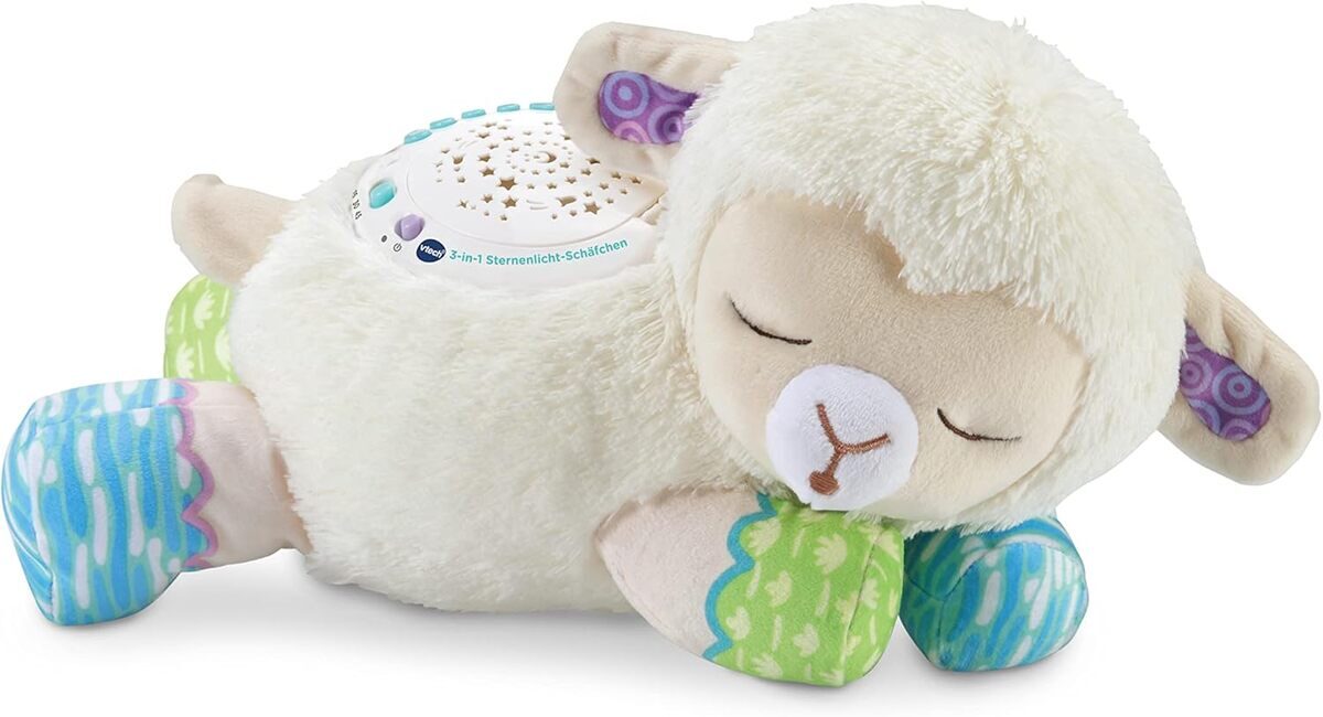VTech 3-in-1 Sternenlicht-Schäfchen Projektion, Musik & Kuscheltier ab 0,5 Jahr VTech 3-in-1 Sternenlicht-Schäfchen aus weichem Plüsch mit abnehmbarem Projektormodul, 3 Lichtschablonen, 3 Liedern, 40 Melodien, 25 Natur-Sounds, Timer & Geräusch-Sensor, ab 0,5 J., Plüsch, Spielzeug, Plüsch, Spielzeug