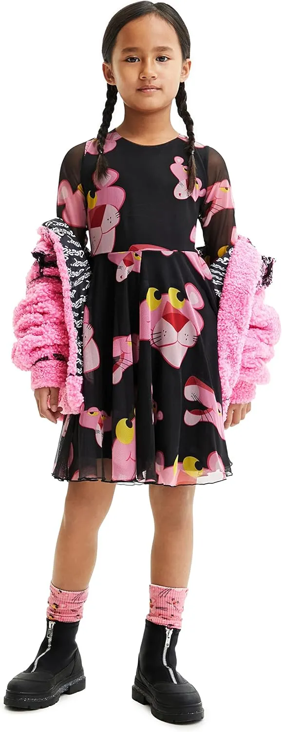 Desigual Mädchen Kleid - Schwarz mit Pink-Panther-Motiv 22WGVK162000/9