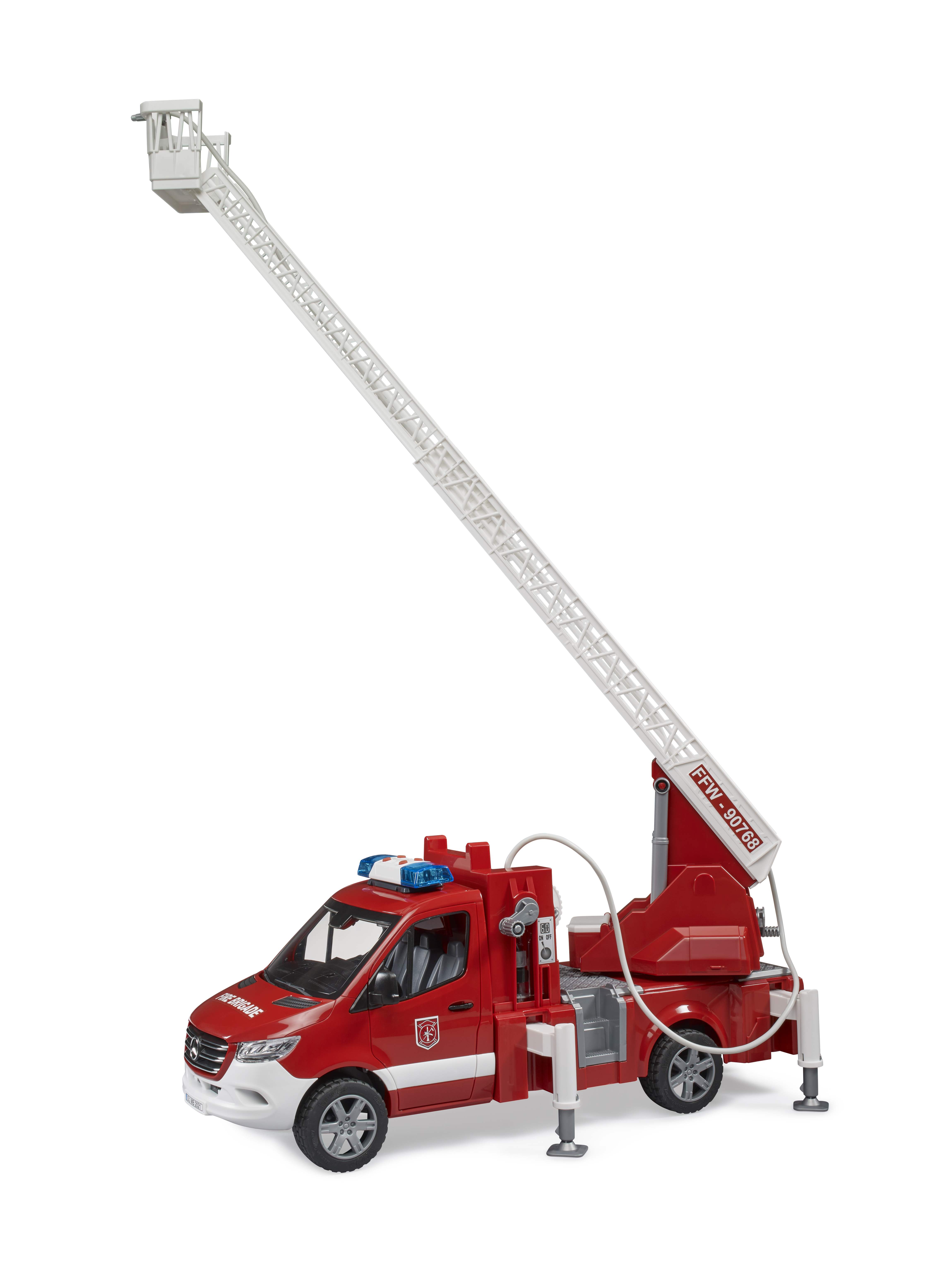 BRUDER 02673 - MB Sprinter Feuerwehr mit Drehleiter, Pumpe und Light & Sound Modul - Bild 4
