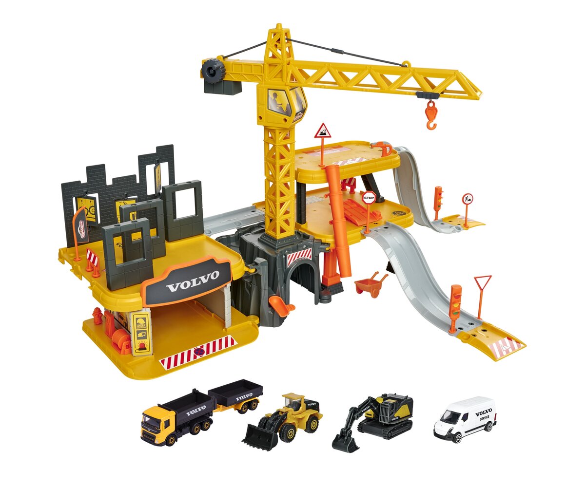 Majorette Creatix Construction Spielset + 5 Volvo Baufahrzeuge (212050032) Baugewerbe, Spielzeug, Baukran, Maschine
