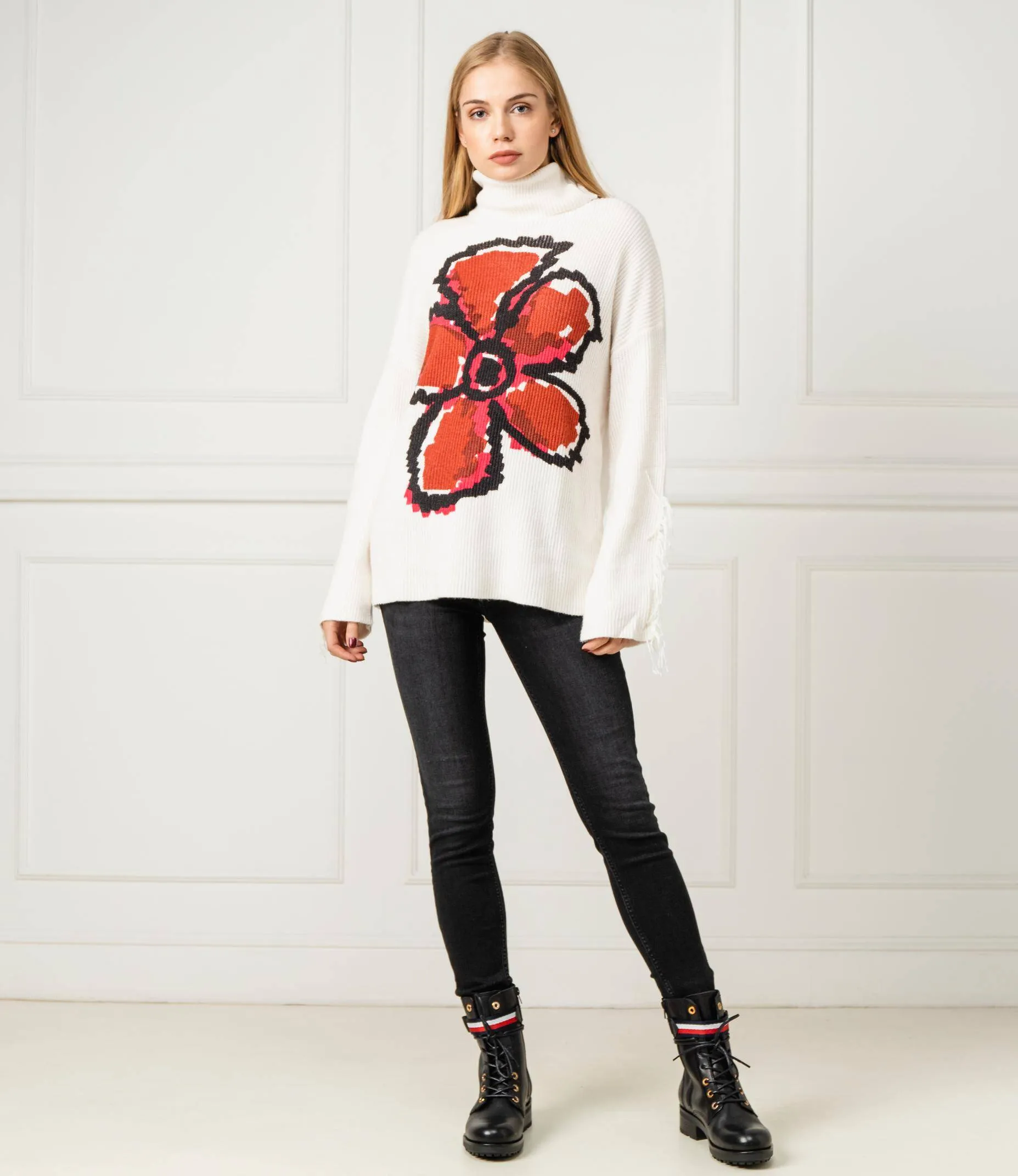 Desigual Damen Pullover „Bann“ - Zopfmuster mit Fransen 19WWJFAG GR. L