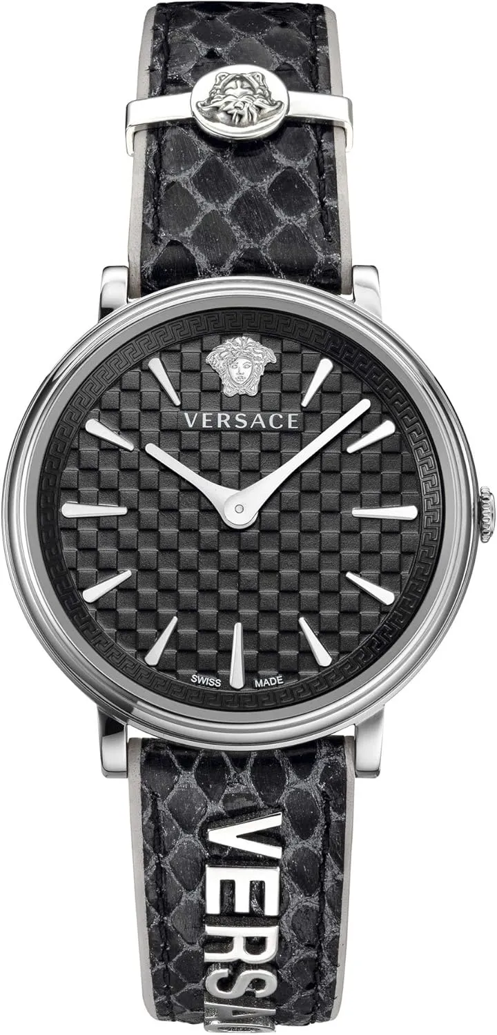 Versace V-Circle VE8100919 Damen Armbanduhr Schweizer Quarz & Edelstahl/Leder