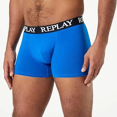 REPLAY Herren Boxershorts I101102BBG - Schwarz/Grau/Blau, 3er Pack mit Logo-Bund GR. L