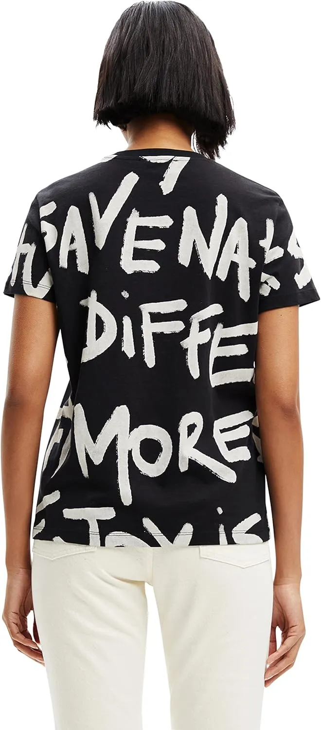 Desigual Damen T-Shirt - Schwarzes T-Shirt mit Schriftprint 22WWTK212000 GR. XS