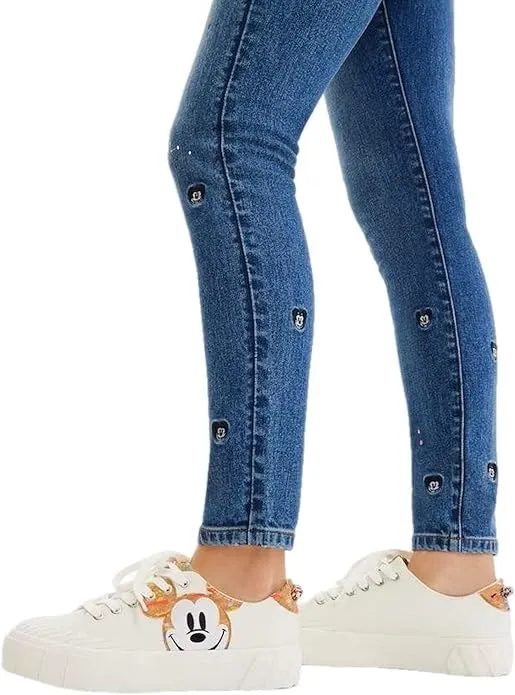 Desigual Damen Sneaker - Weiße Street-Schuhe mit Mickey-Design und Korkdetails 23SSKP101000 GR. 40