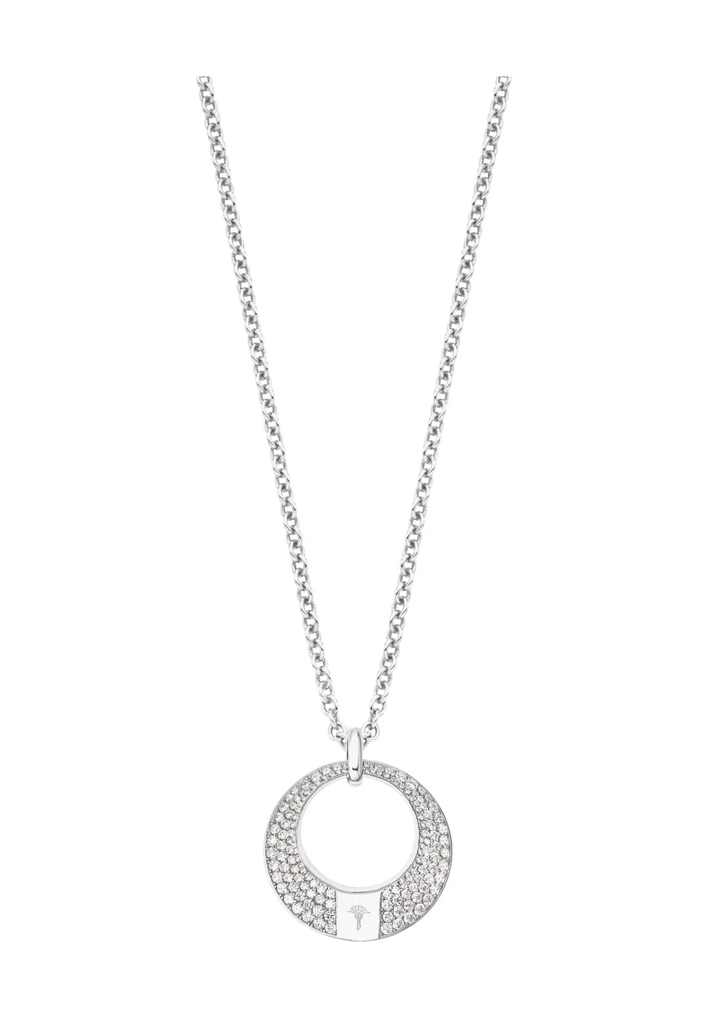 JOOP! Halskette - 925 Sterling Silber, 75 cm Rundankerkette, Kreis-Anhänger mit 99 weißen Zirkonia, Rhodiniert, Inklusive Schmuckbox