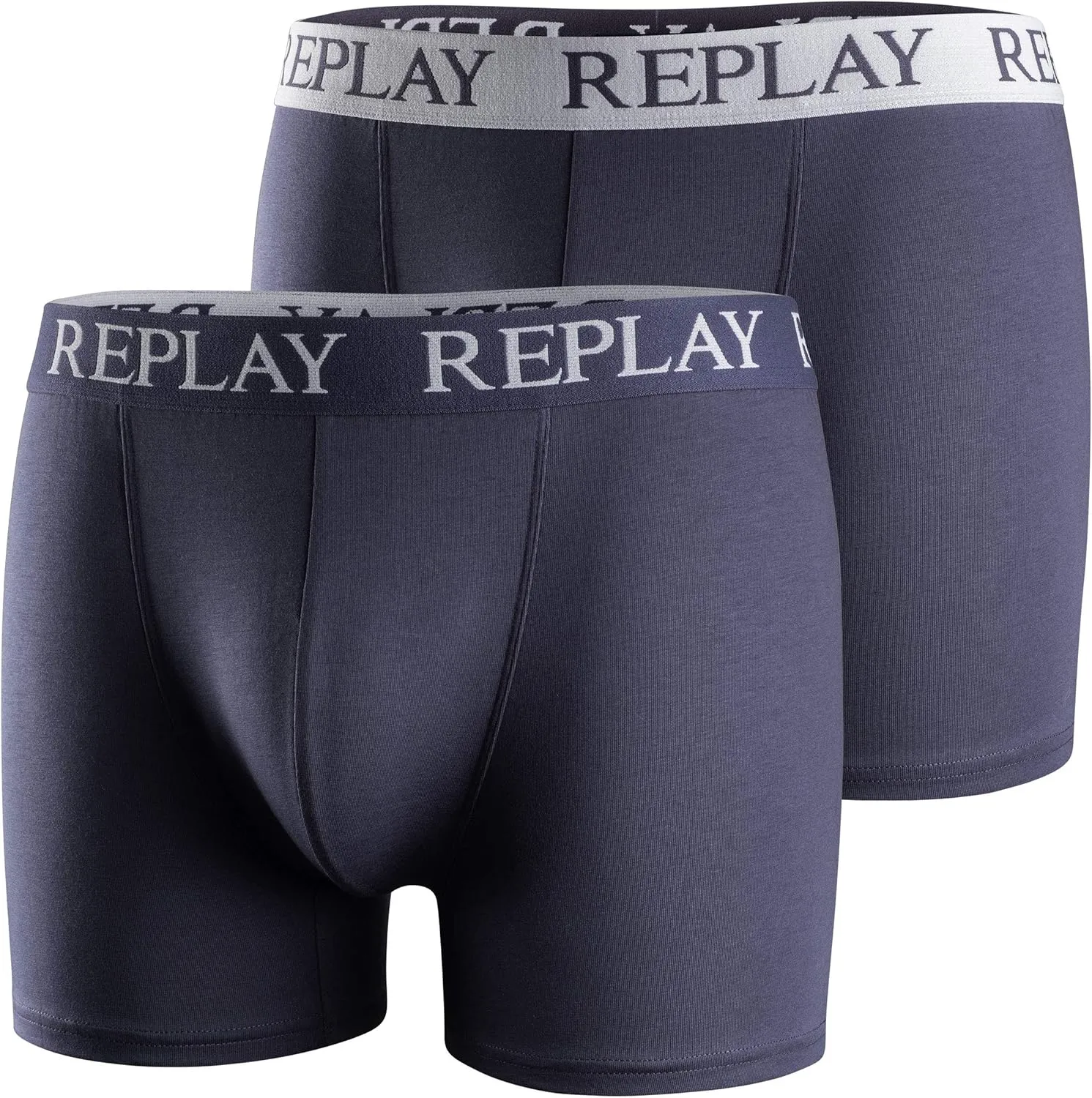 REPLAY Herren Boxershorts I101005DW – Dunkelblau/Weiß, 2er Pack Cotton-Stretch GR. L