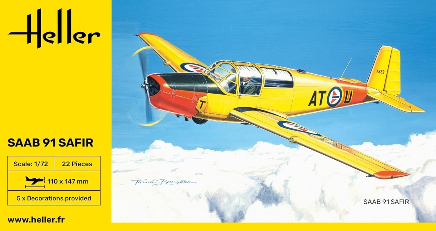 Heller SAAB 91 Safir 1:72 Modellbausatz Bausatz, Kleber & Farbe separat, ab 15 Jahren Heller Plastikmodell SAAB 91 Safir im Maßstab 1:72 Ref. 80287, detailliert, Bausatz ohne Kleber/Farbe, Verpackung ca. 23×13×5 cm, für Modellbauer ab 15 Jahren, Flugzeug, Jet, Fahrzeug, Werbung