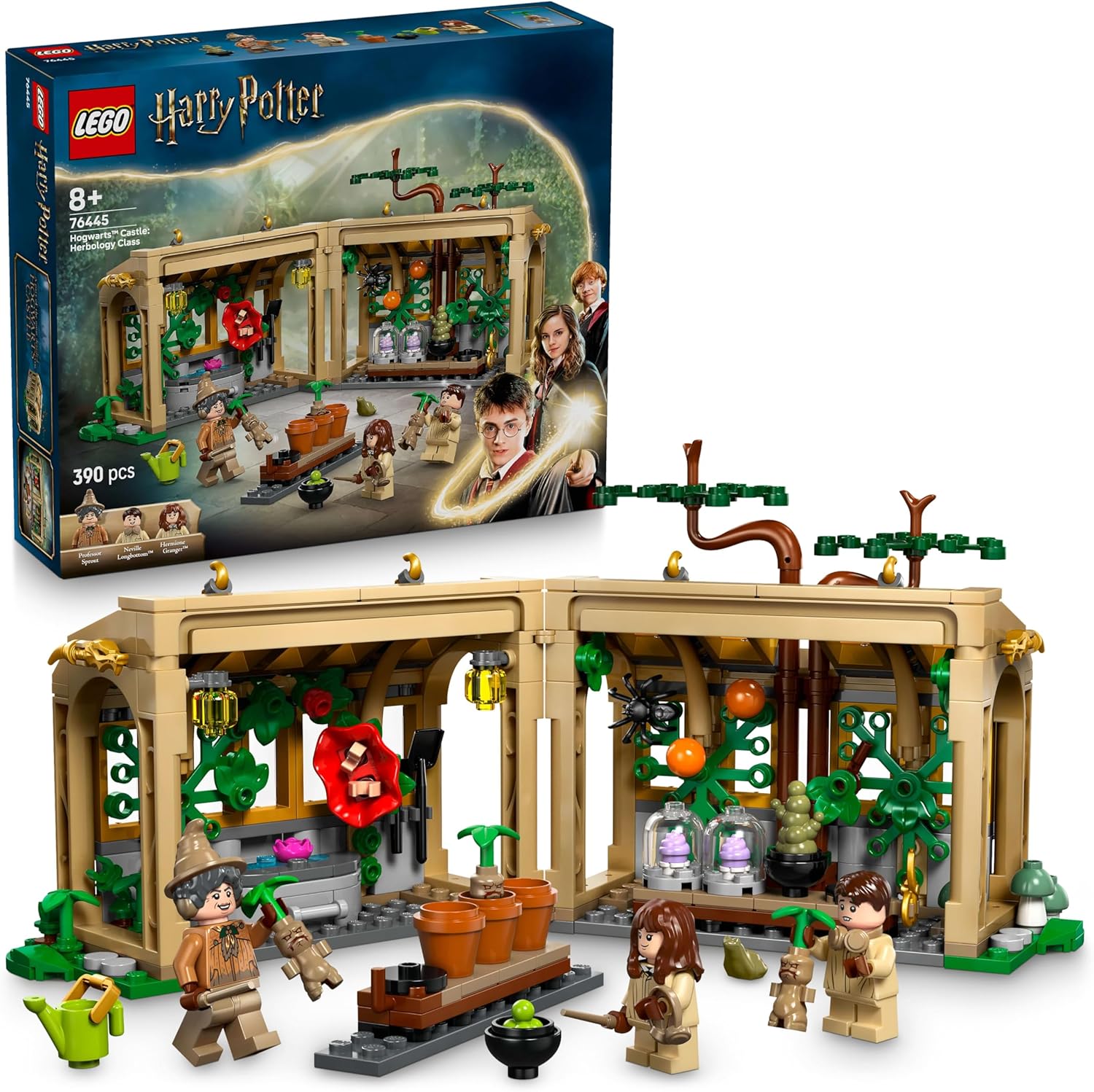 LEGO® Harry Potter™ 76445 Schloss Hogwarts™: Kräuterkundeunterricht – Verpackung, Zubehör und Details sichtbar