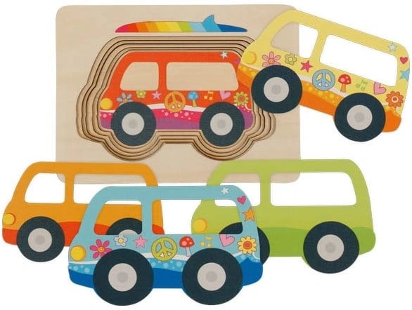 goki Holzpuzzle „Autos“ - buntes Fahrzeug-Puzzle für Kinder