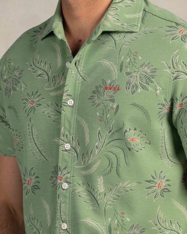 NZA 26CN588SMG/M Hemd - Kurzarm / Grün / Blumen - M