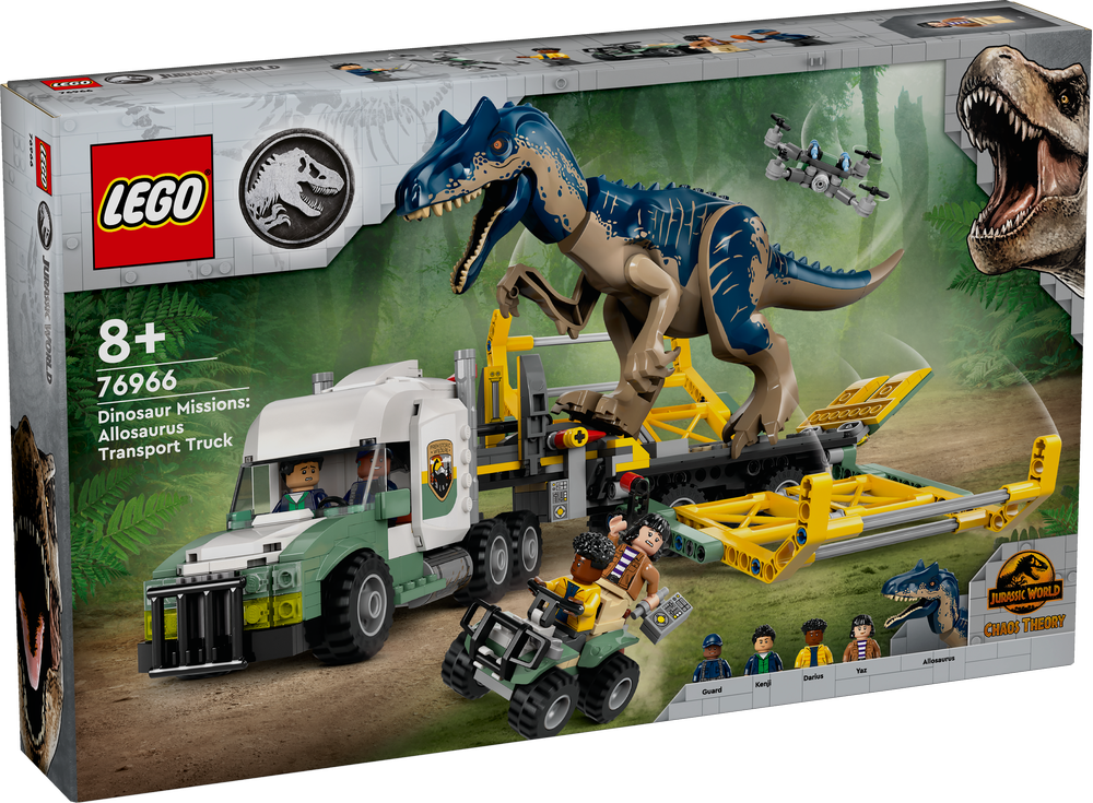 LEGO, 76966, Jurassic, World, Dinosaurier-Missionen:, Allosaurus-Transporter, Dinosaurier, Reptil, Maschine, Rad, Person