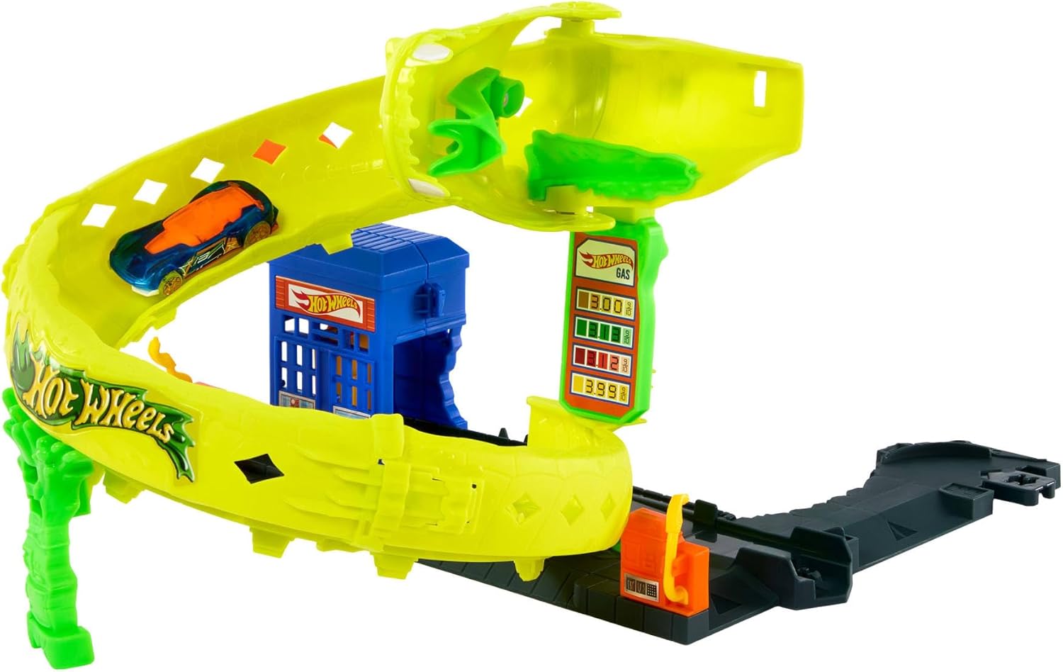 Hot Wheels Schlangen-Spiralattacke Spielset mit Die-Cast-Spielzeugauto im Maßstab 1:64 und schnellem Track-Stecksystem