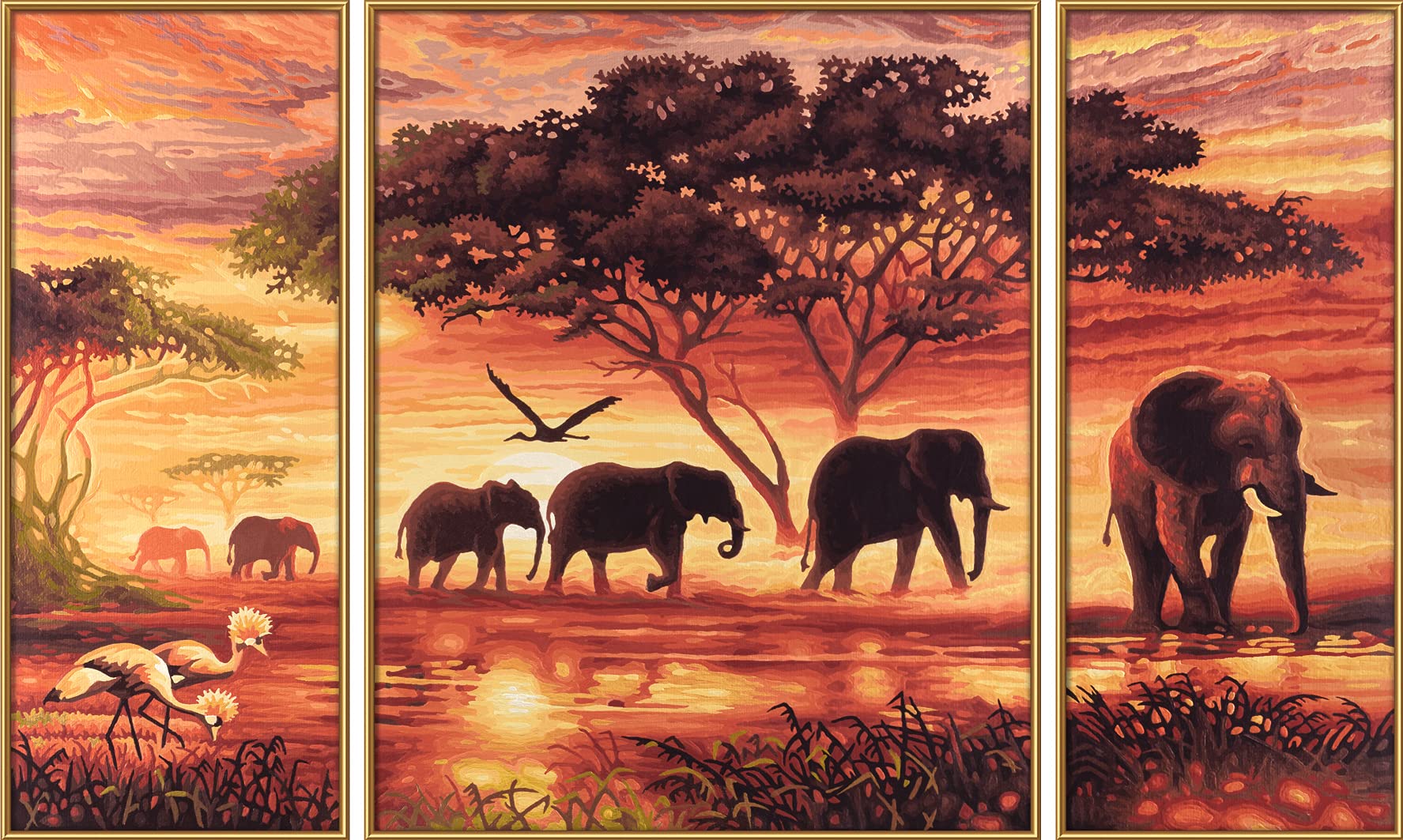 Kunst, Malerei, Elefant, Vogel, Grünland