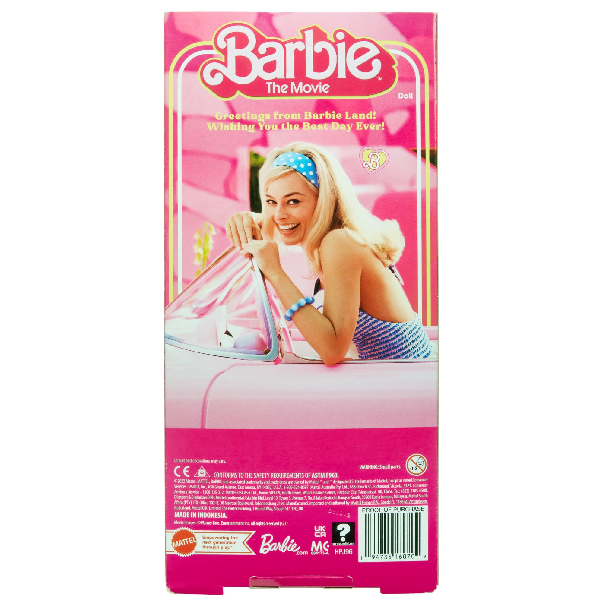 Mattel, Barbie, THE, MOVIE, Puppe, im, rosa-weißen, Kleid, HPJ96