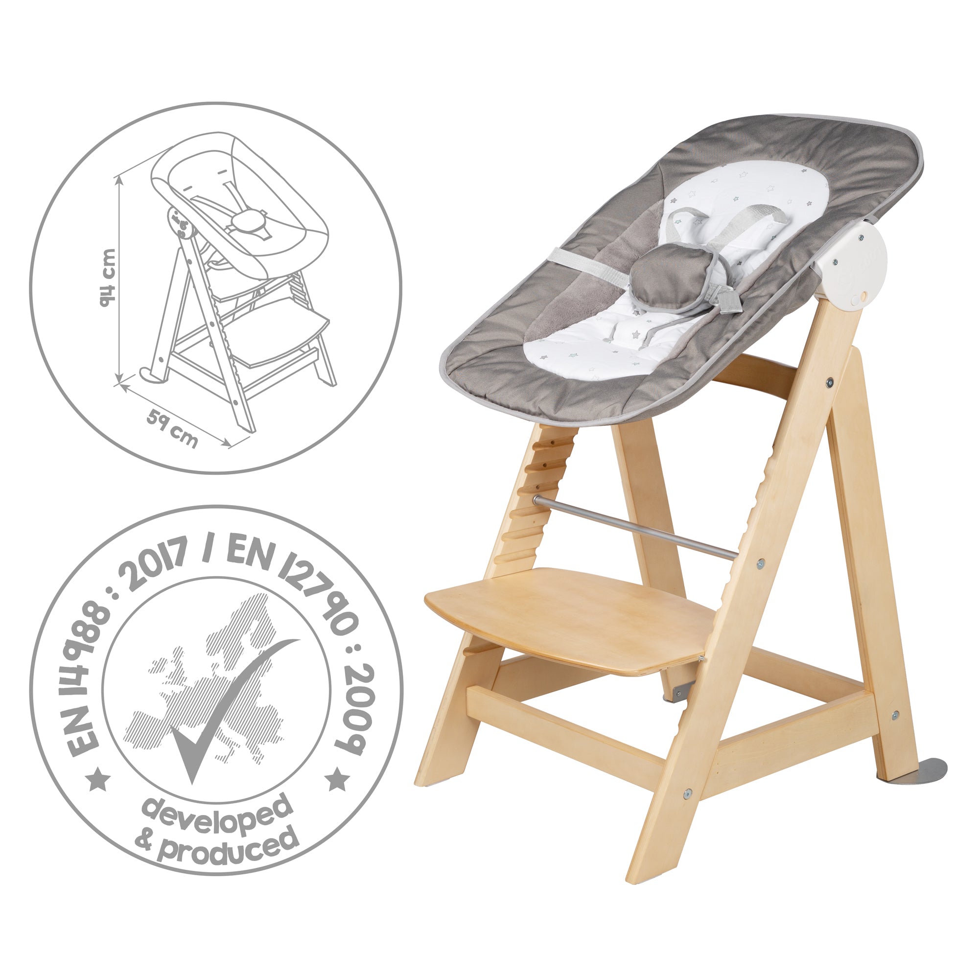 Roba 75063NAV209 Treppenhochstuhl, Set 2in1 Sternenzauber natur lackiert - Produktbild 5