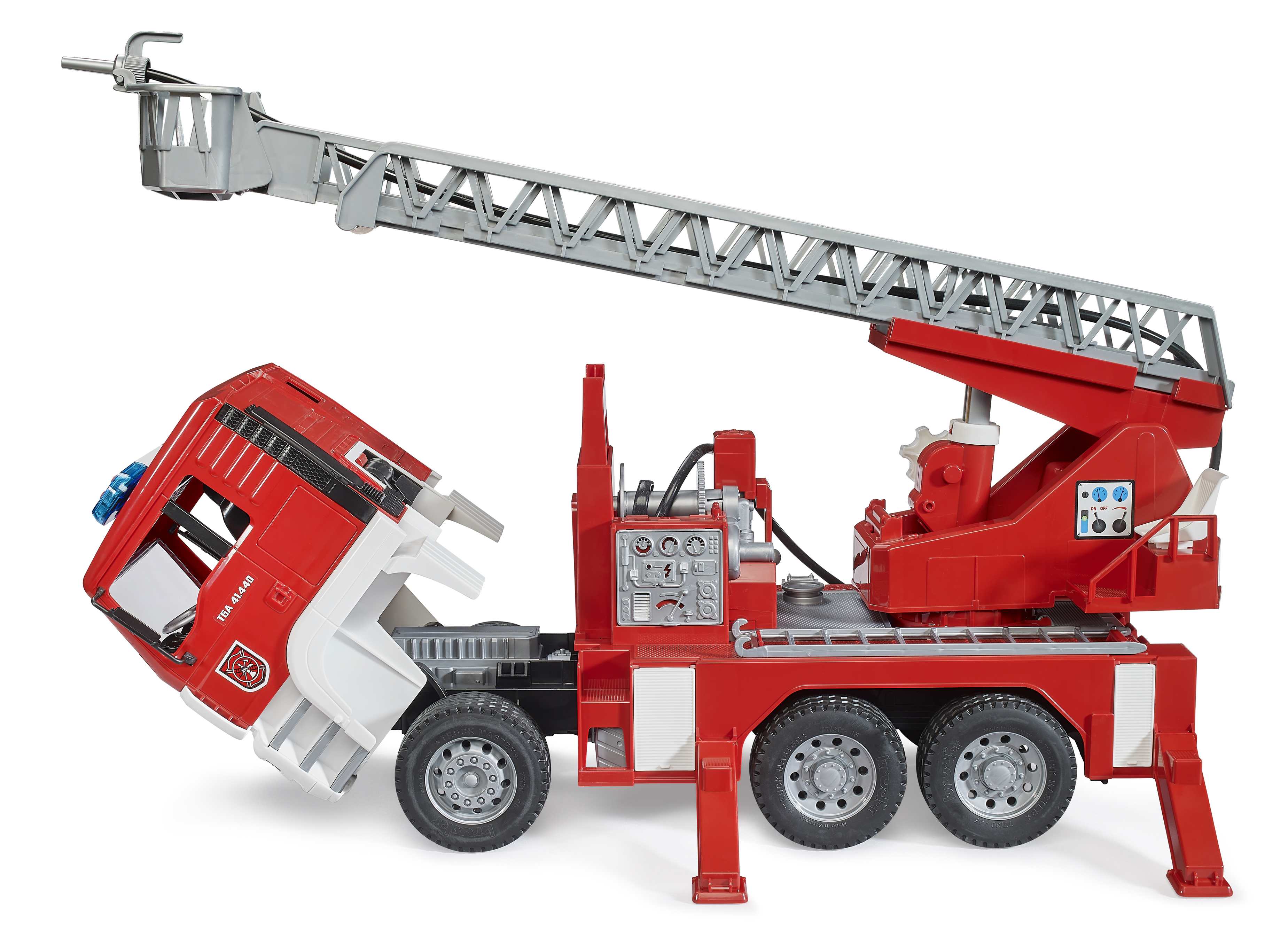 BRUDER 02771 - MAN TGA Feuerwehr mit Drehleiter, Wasserpumpe und Light And Sound Moduletruckss) Inkl. Batterie - Bild 4