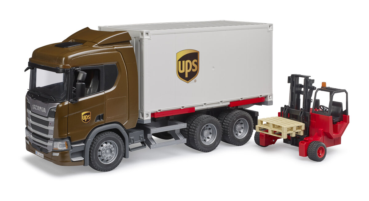 Bruder, 03582, Scania, Super, 560R, Ups, Logistik-Lkw, Mit, Mitnahmestapler, lkw, Fahrzeug, Anhänger-LKW, Maschine, Rad
