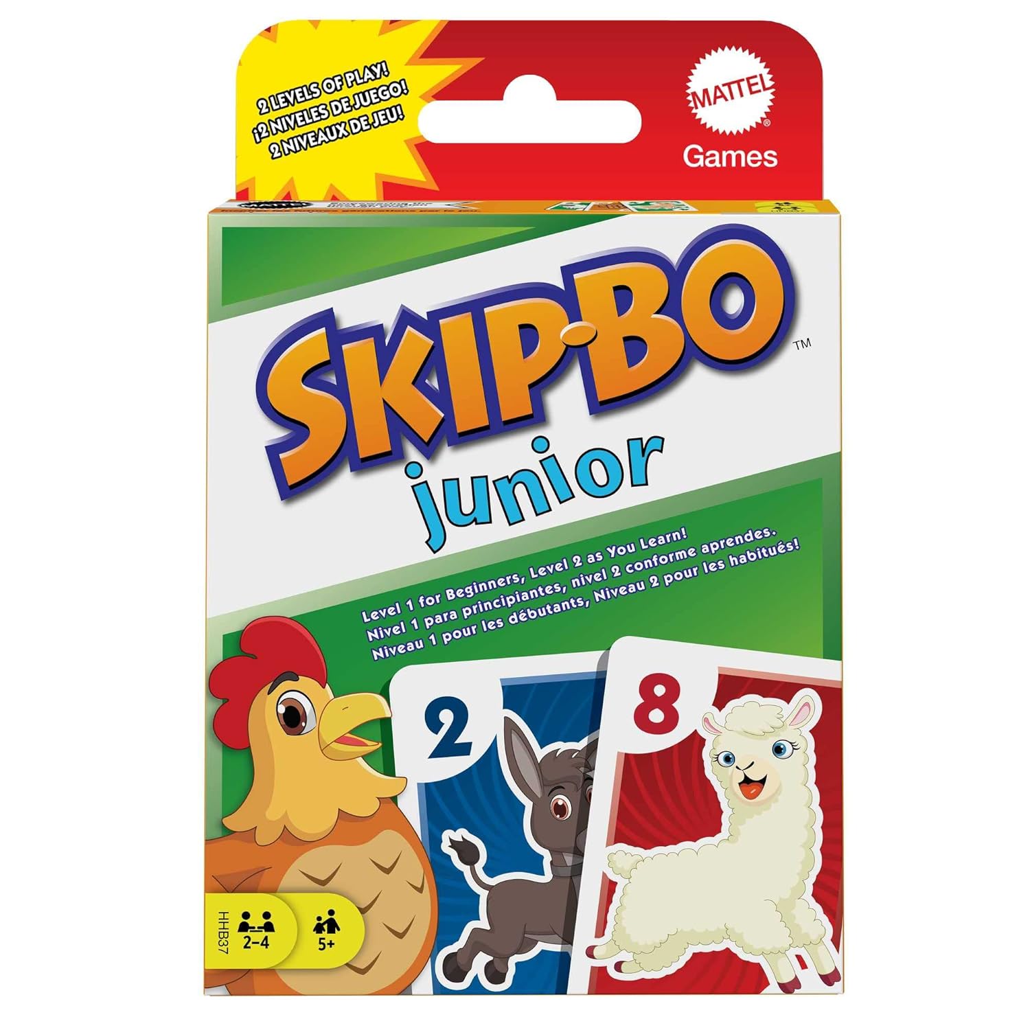 Skip-Bo, Junior, Kindgerechtes, Kartenspiel, mit, zwei, Spielniveaus, Mattel, HHB37