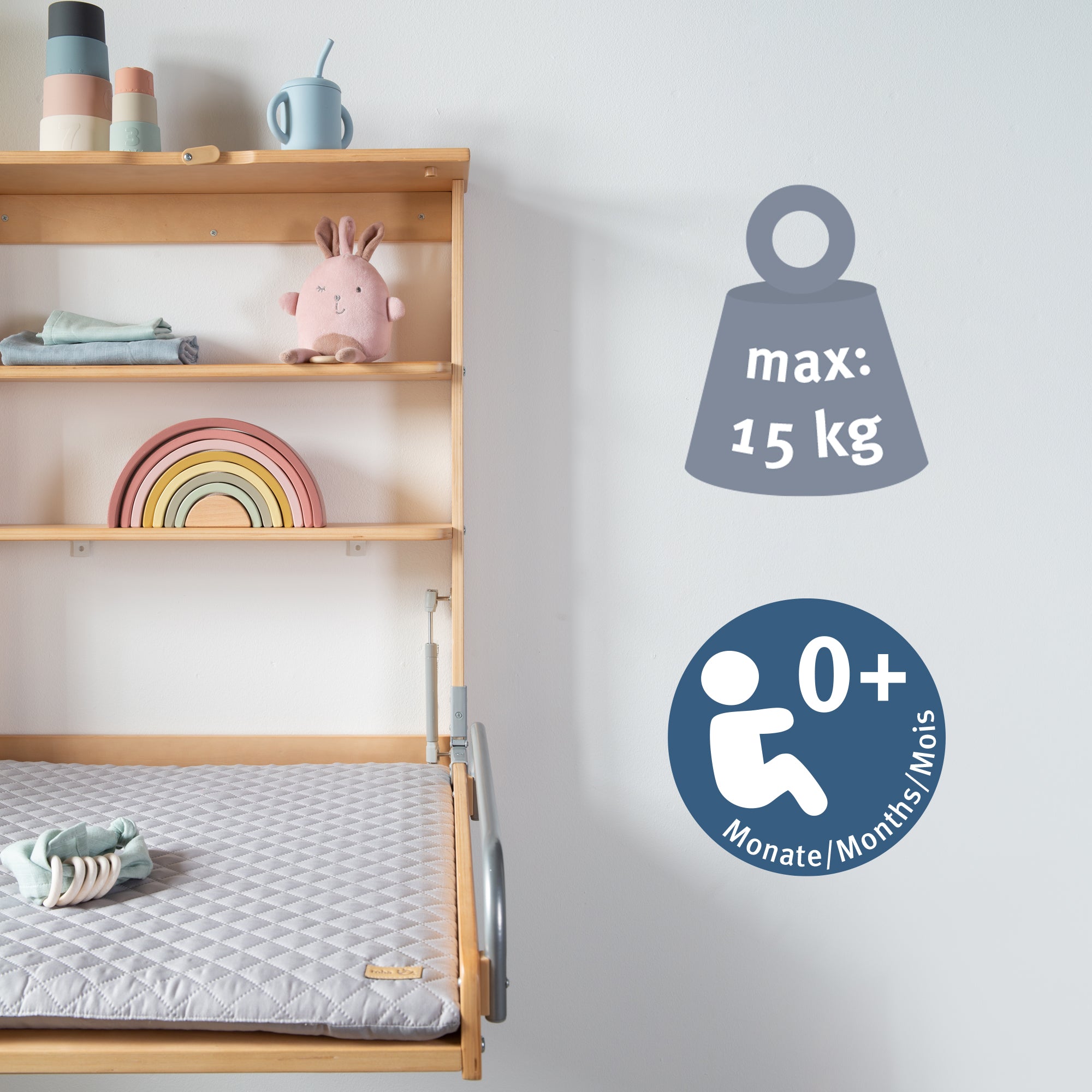 Roba 212015NAV230 Wandwickelregal +Wickelauflage grau braun gebeizt – Wickeln & Baden - Produktbild 12