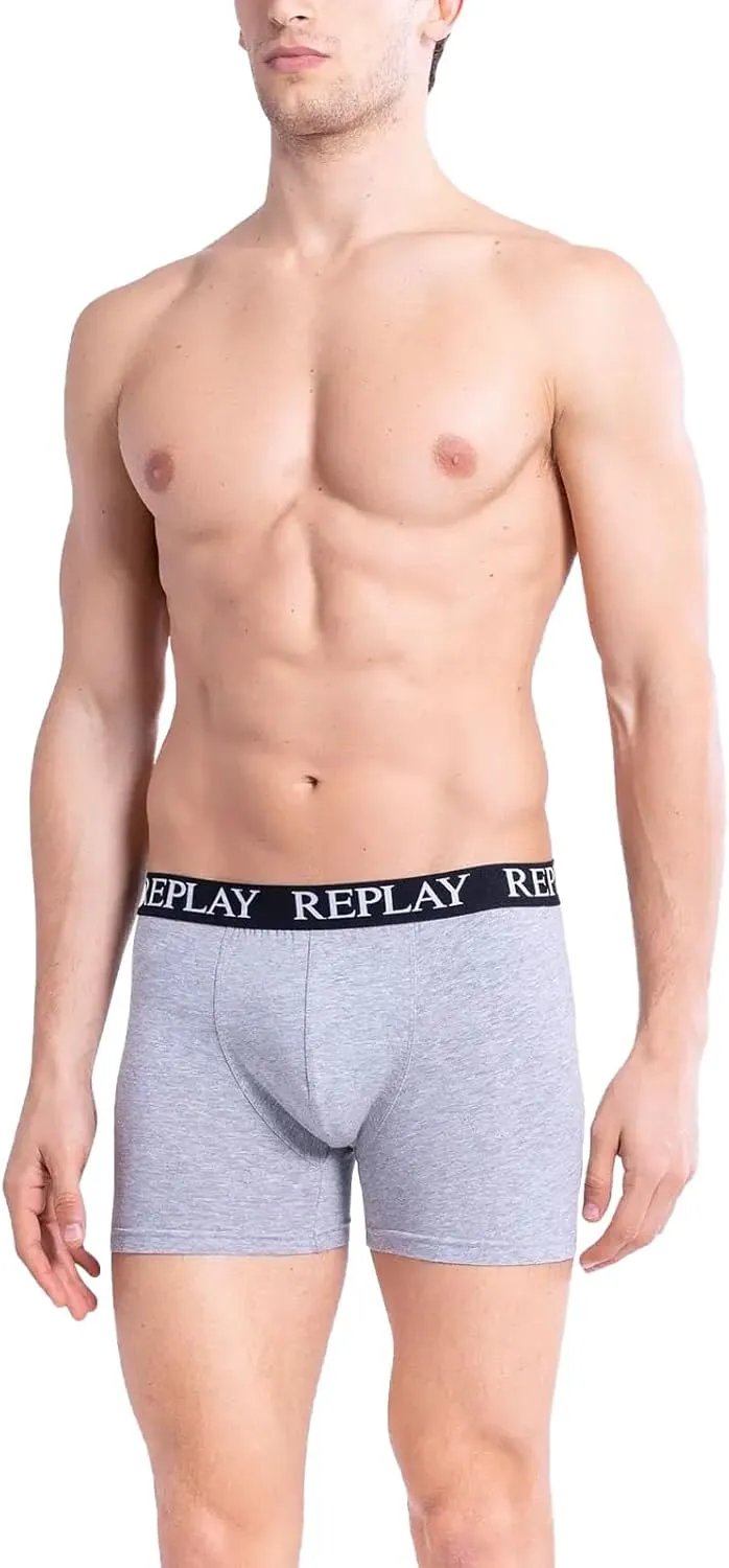 REPLAY Herren Boxershorts I101102BGR – Schwarz/Grau/Rot, 3er Pack Cotton-Stretch GR. L