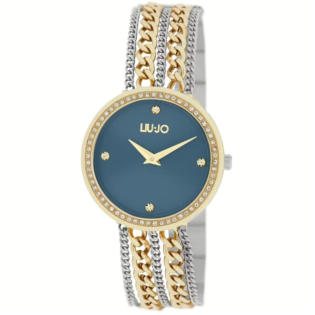 LIU, JO, Chains, Gold, Blue, TLJ2289, Armbanduhr, Arm, Person, Medaillon, Anhänger