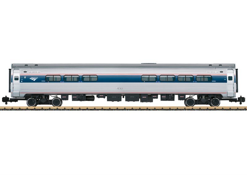 LGB_L31204_Amtrak_Bistrowagen_Amfleet_Ep.VI_mit_Innenbeleuchtung, Personenkraftwagen, Fahrzeug, Maschine, Rad, Zug