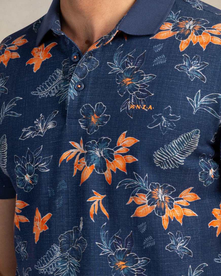 NZA 26CN124NS Poloshirt - Navy Blau / Blumen - Bild 5