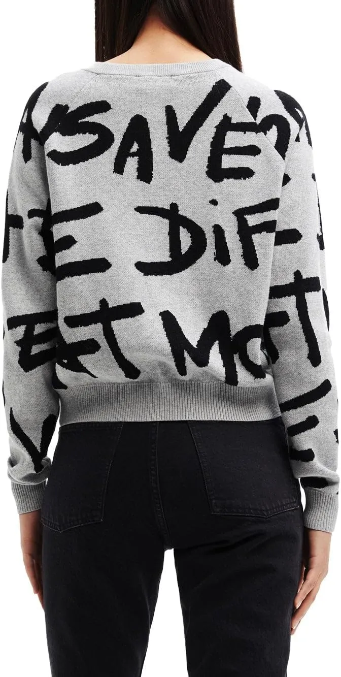 Desigual Damen Pullover - Grauer Sweater mit Statement-Print 22WWJFA62042 GR. S