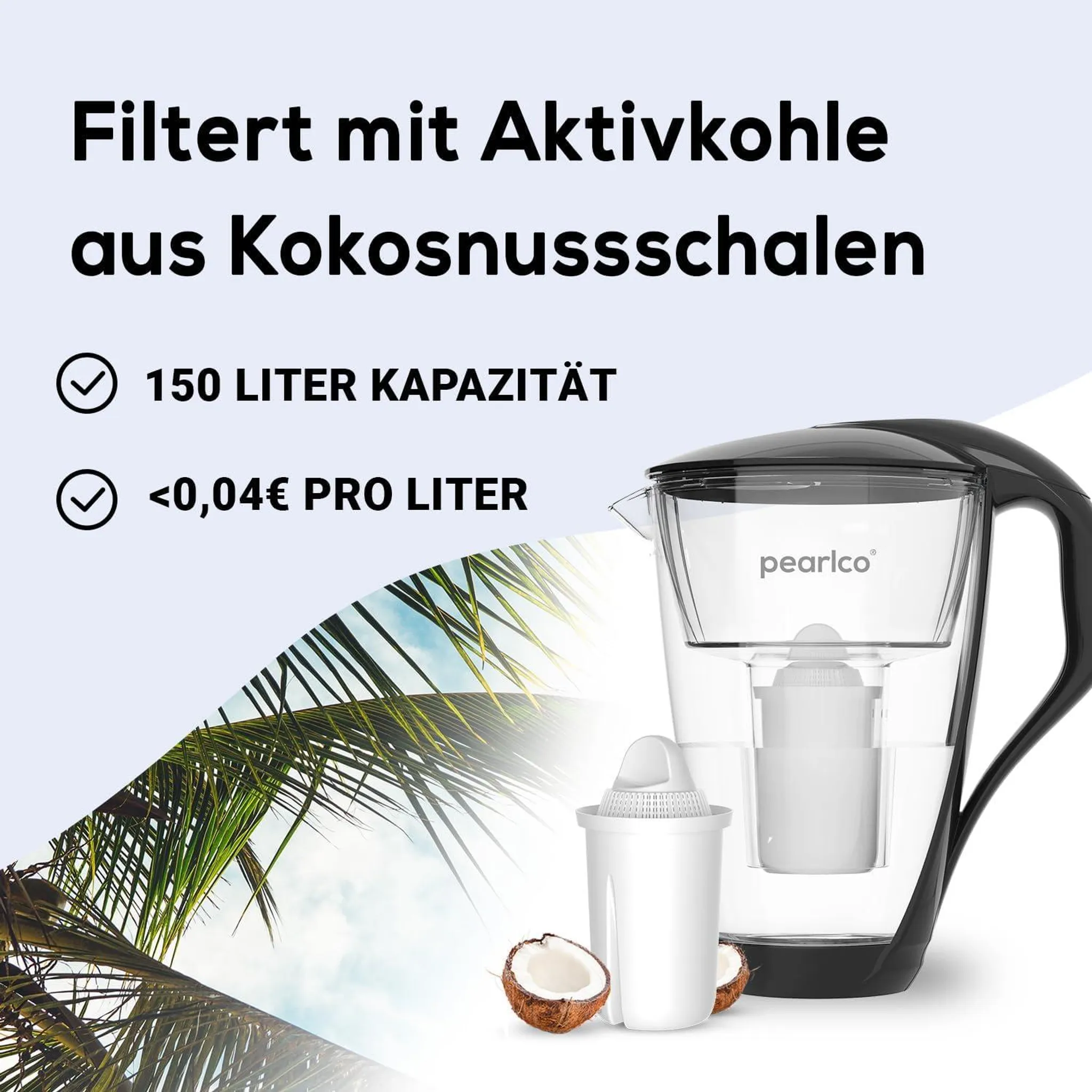 PEARLCO 234296 Glas-Wasserfilter inkl. 3 Kartuschen Weiß